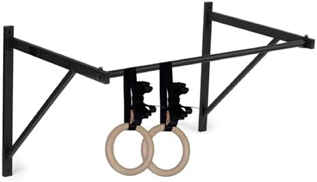 Wall mounted pull up bar with rings