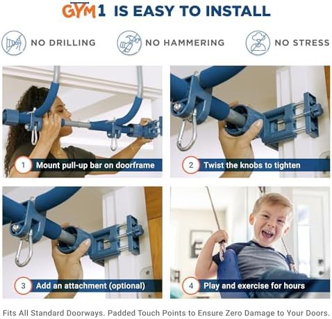 Blue indoor doorway gym set for kids — photo 3