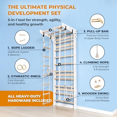 Wooden Swedish ladder with gymnastic rings — photo 4