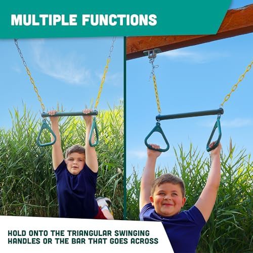 Green trapeze swing bar with rings — photo 4