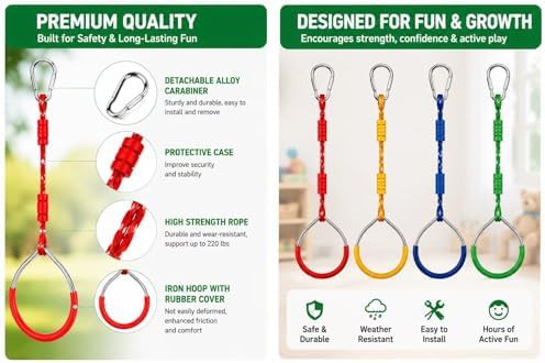 Colorful ninja trapeze swing rings for kids — photo 3