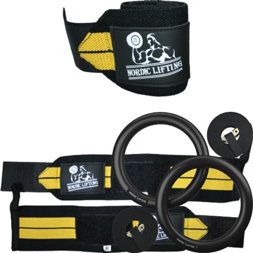 Nordic Lifting yellow wrist wraps gymnastic rings bundle