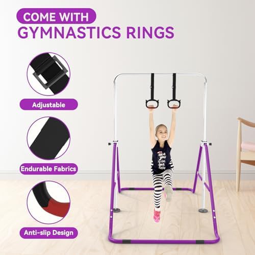 Purple adjustable gymnastics bar with rings — photo 3