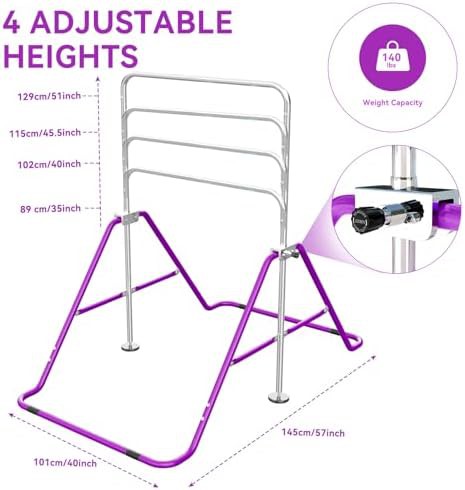Purple adjustable gymnastics bar with rings — photo 4