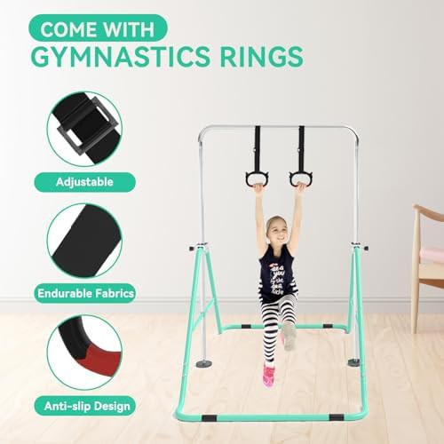 Green gymnastics bar with rings for kids — photo 3