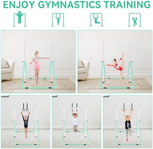 Green gymnastics bar with rings for kids — photo 5