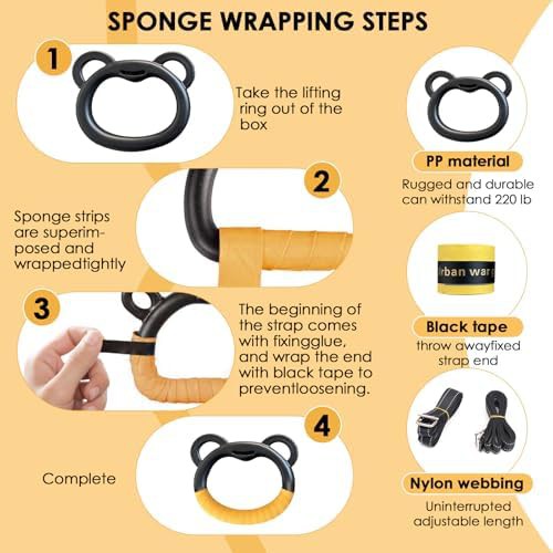 Yellow adjustable rings for kids fitness — photo 4