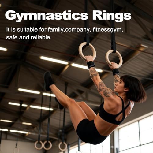Wooden gymnastic rings with adjustable straps — photo 3