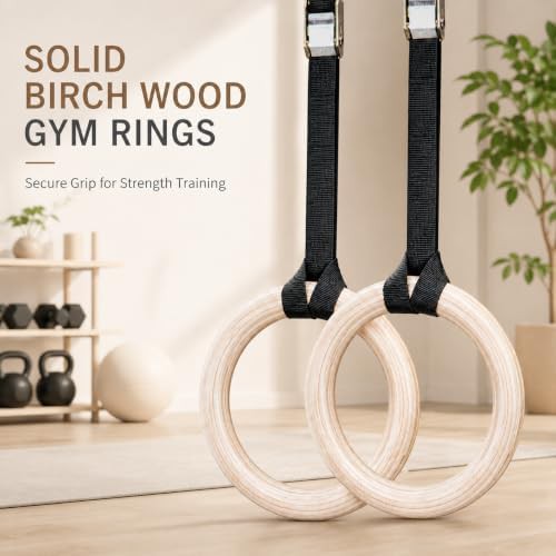 Non-slip birch wood fitness rings 25mm — photo 3