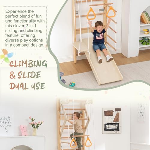 Wooden Swedish ladder wall gym with rings — photo 4