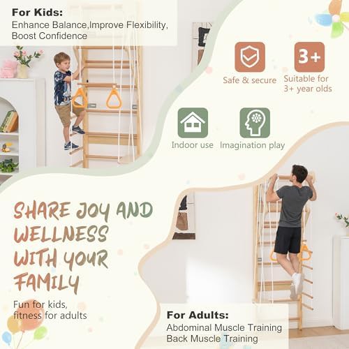 Wooden Swedish ladder wall gym with rings — photo 5