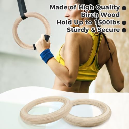Wood gymnastic rings with grip tapes — photo 3